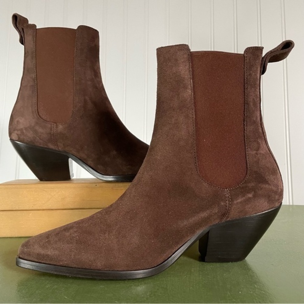 NWT Sandro Paris Santiag Marron Foncé H20RAPH Boots in Tobacco Suede *Fr… - Picture 9 of 15